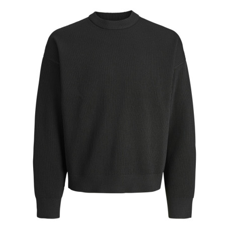 Pull noir uni en maille côtelée avec une coupe...