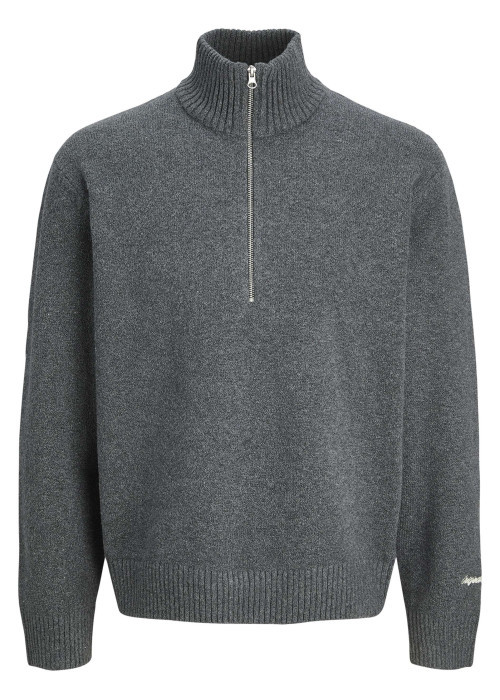 Pull anthracite uni en maille fine avec un col camionneur et des manches longues