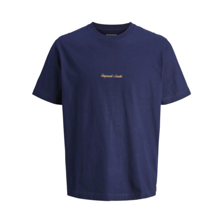 T-shirt en coton marine uni avec un col rond et...