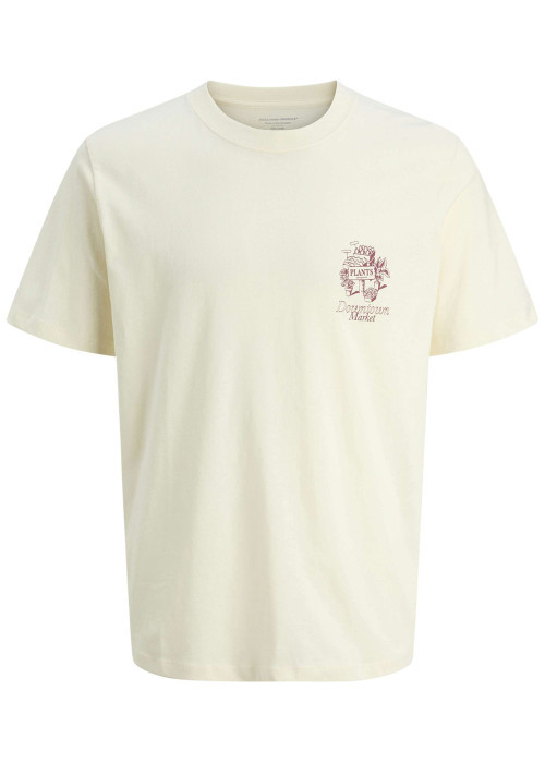 T-shirt en coton écru avec imprimé floral et une coupe droite