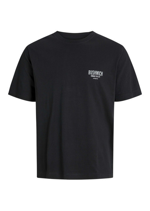 T-shirt en coton noir uni avec un imprimé urbain et un col rond
