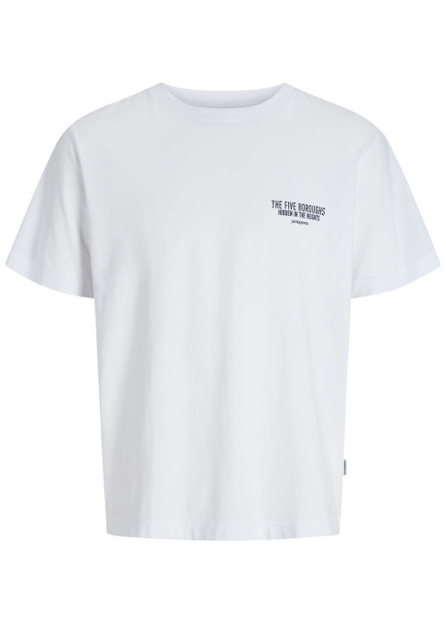 T-shirt en coton blanc uni avec un imprimé urbain et un col rond