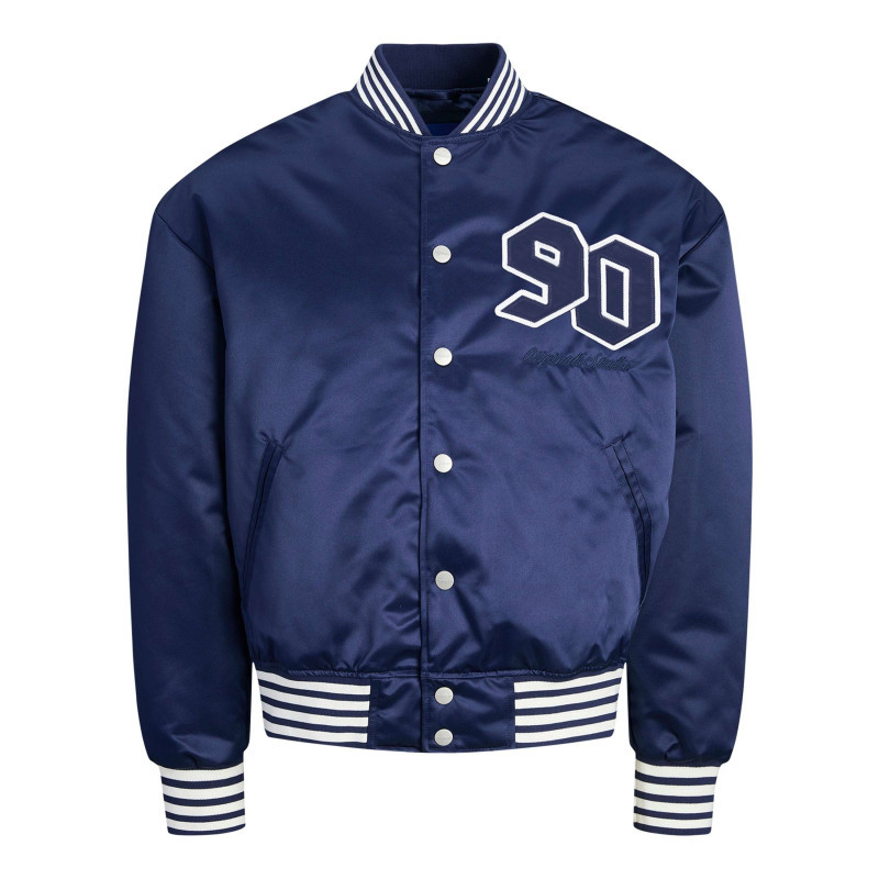 Jack & Jones - Bomber Bleu Marine Rayé Avec Une Coupe Droite Et Des Boutons Pressions - Marine