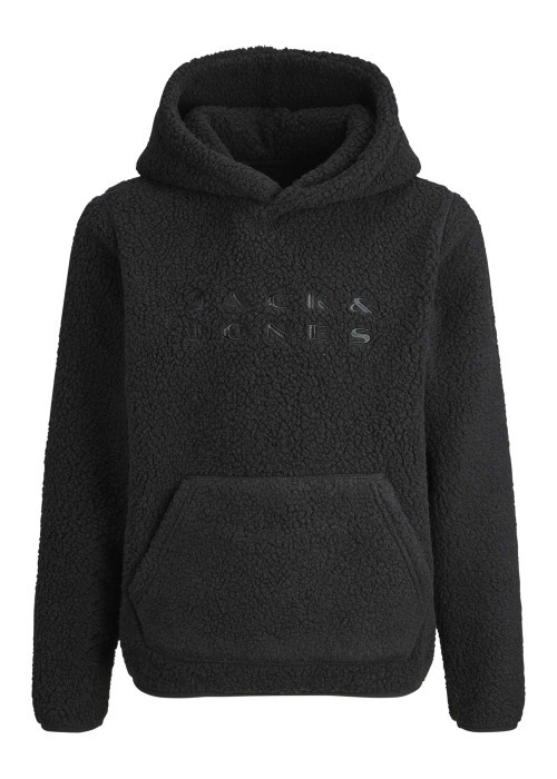Sweat noir uni en sherpa avec une coupe droite et un col à capuche