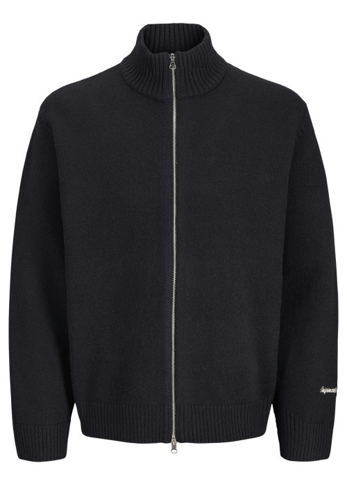 Gilet noir en maille fine avec une coupe droite et un col montant