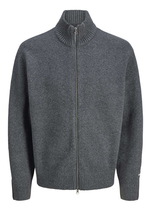 Gilet gris en maille fine avec une coupe droite et un col montant
