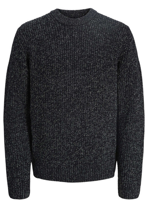 Pull bleu marine en maille tricotée avec une coupe droite et un col rond