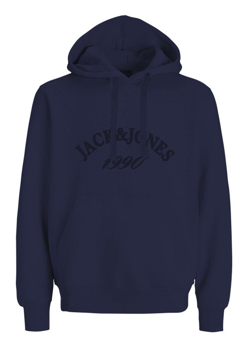 Sweat en coton mélangé bleu marine uni avec une coupe droite et un col à capuche