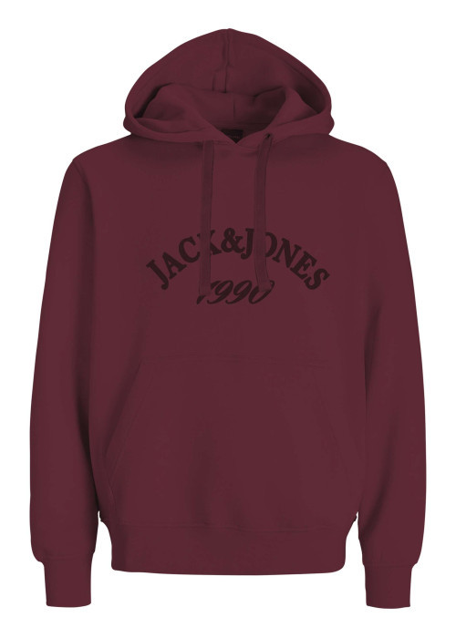 Sweat en coton mélangé rouge uni avec une coupe droite et un col à capuche