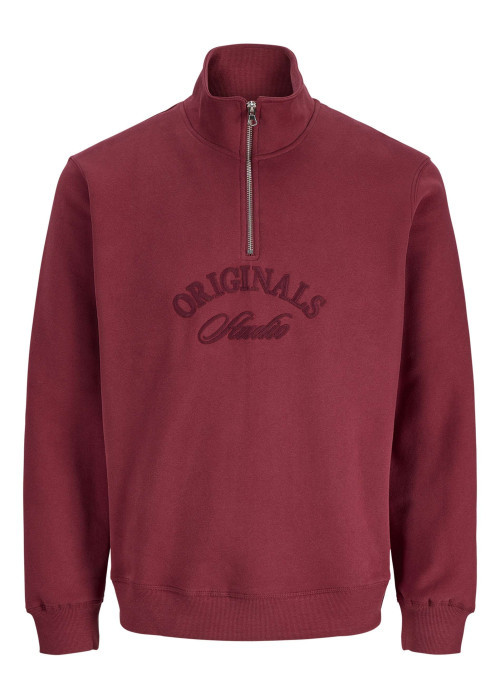 Sweat en coton mélangé rouge uni avec une coupe droite et un col camionneur