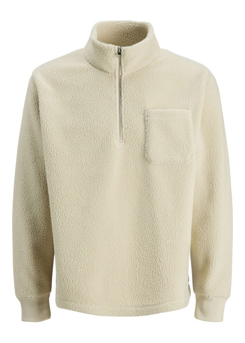 Sweat écru uni en sherpa avec des manches longues et un col camionneur