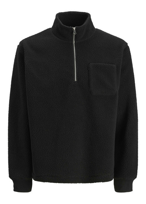 Sweat noir uni en sherpa avec des manches longues et un col camionneur