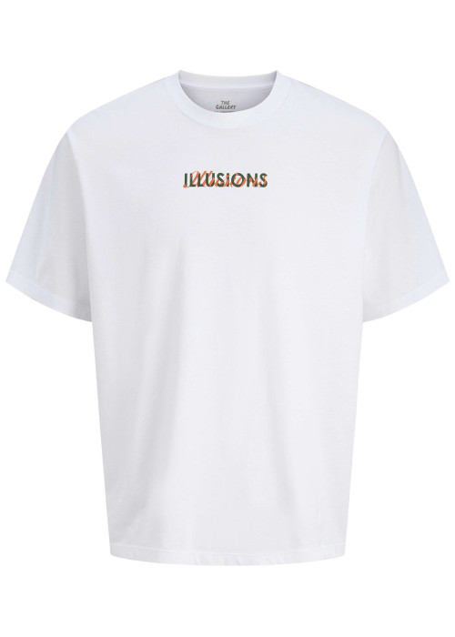 T-shirt manches courtes en coton blanc avec un imprimé et un col rond