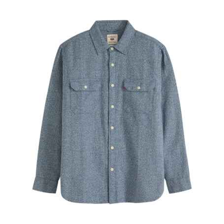 Chemise en coton bleu gris chinée avec une...