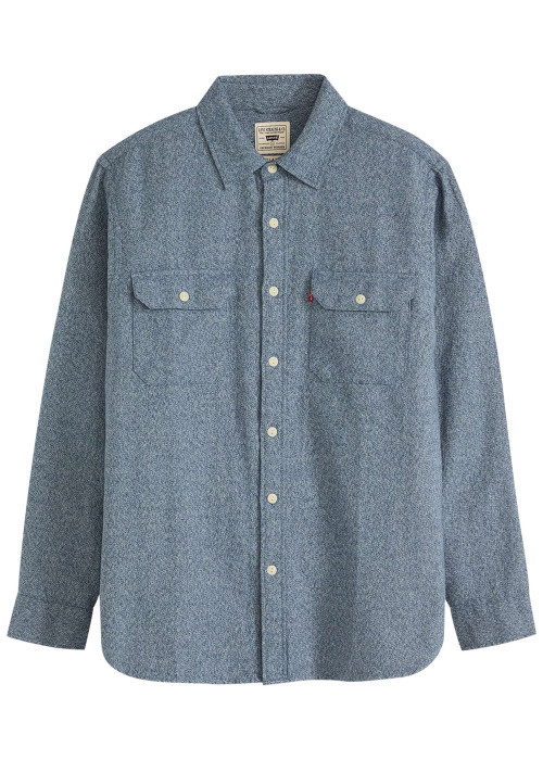 Chemise en coton bleu gris chinée avec une coupe droite et 2 poches