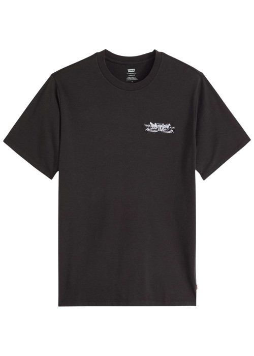 T-shirt en coton noir imprimé avec une coupe droite et un col rond
