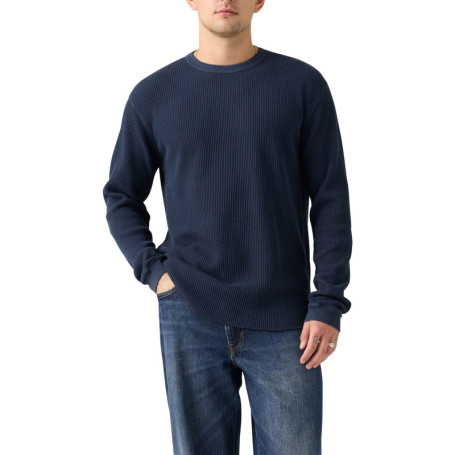 T-shirt en coton bleu marine en maille gaufrée...