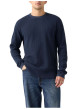 Thumbnail T-shirt en coton bleu marine en maille gaufrée avec un col rond
