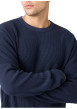 Thumbnail T-shirt en coton bleu marine en maille gaufrée avec un col rond - Image 4