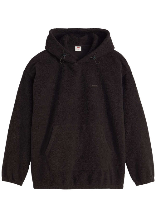 Sweat noir uni en sherpa avec une coupe droite et un col à capuche