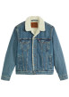 Thumbnail Veste en jean bleue en coton avec une coupe droite et un col à revers en sherpa