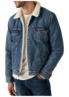 Thumbnail Veste en jean bleue en coton avec une coupe droite et un col à revers en sherpa - Image 2