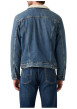Thumbnail Veste en jean bleue en coton avec une coupe droite et un col à revers en sherpa - Image 3