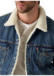 Thumbnail Veste en jean bleue en coton avec une coupe droite et un col à revers en sherpa - Image 4