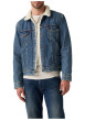 Thumbnail Veste en jean bleue en coton avec une coupe droite et un col à revers en sherpa - Image 5