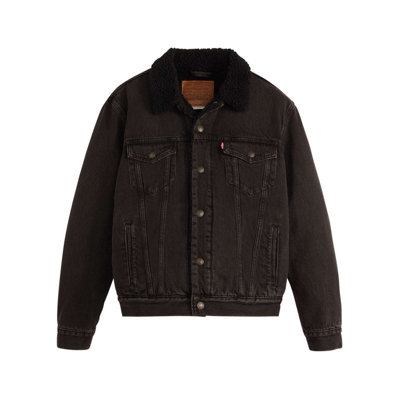 Levi's® - Blouson En Coton Noir Délavé En Jean Avec Une Coupe Droite Et Un Col à Revers - Noir