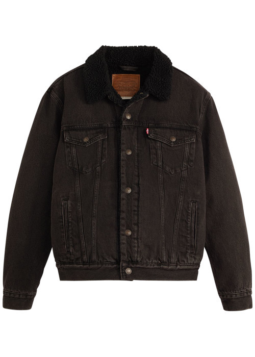 Blouson en coton noir délavé en jean avec une...
