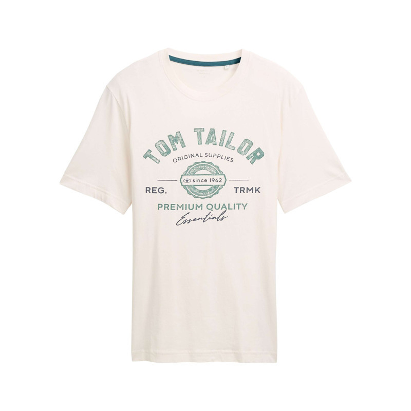 Tom Tailor - T-shirt En Coton Blanc Avec Un Imprimé Fantaisie Et Un Col Rond - Blanc Tom Tailor - T-shirt En Coton Blanc Avec Un Imprimé Fantaisie Et Un Col Rond - Blanc