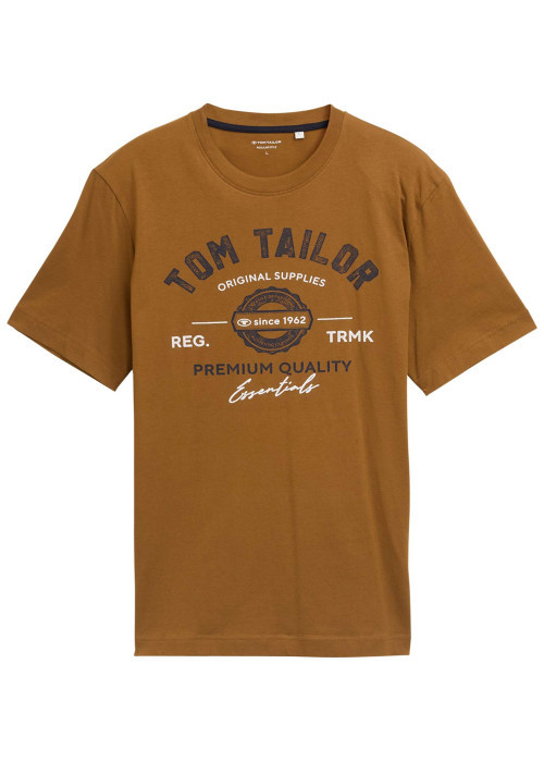 T-shirt en coton camel avec un imprimé fantaisie et un col rond