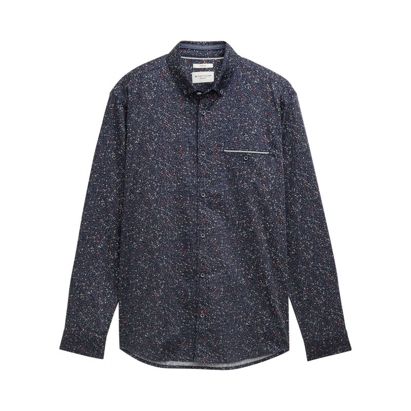 Tom Tailor - Chemise En Coton Marine Motif Fantaisie Avec Un Col à Rabats - Marine