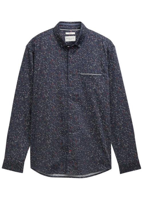 Chemise en coton marine motif fantaisie avec un col à rabats