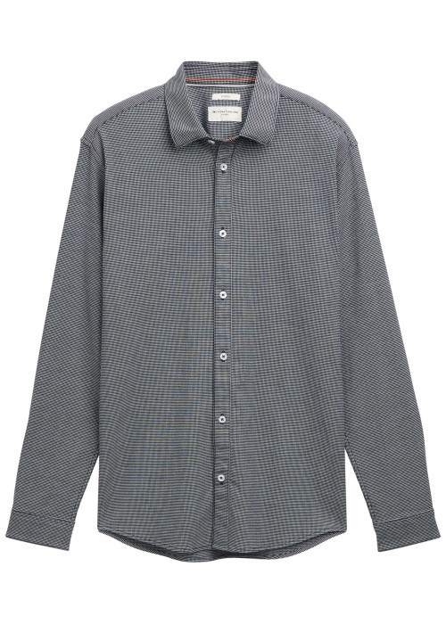 Chemise grise en coton à motif fantaisie pourvue d'une boutonnière