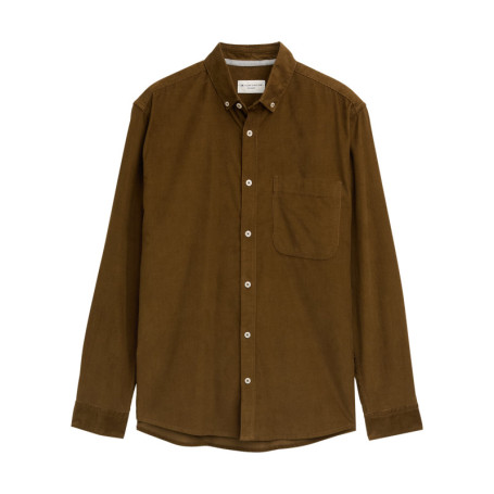 Chemise en coton marron unie en velours côtelé...