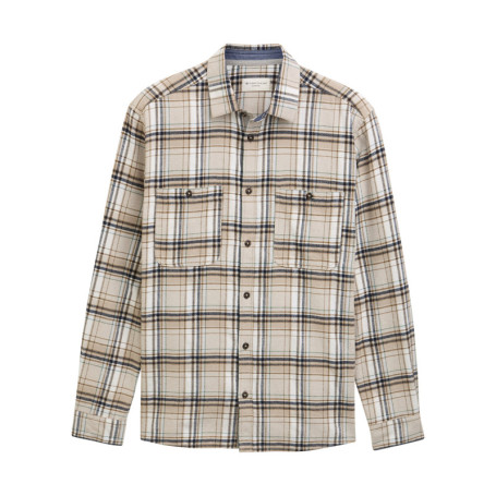 Chemise en coton beige à motif écossais pourvue...