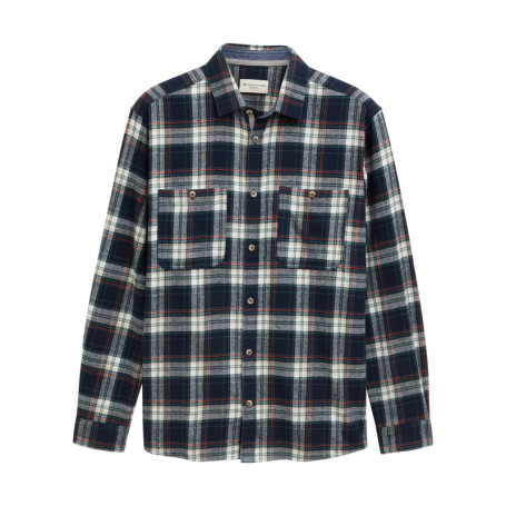 Chemise en coton marine à motif écossais...