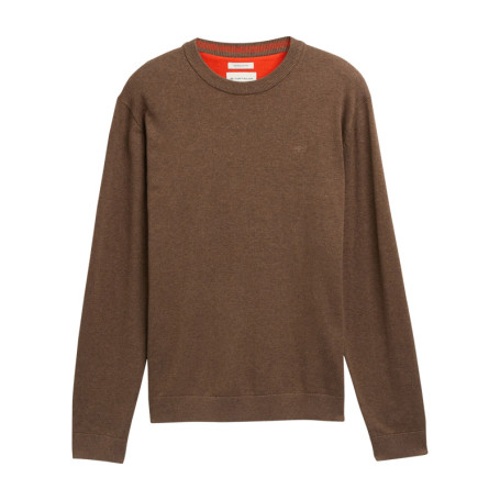 Pull en coton brun uni avec un col rond et des...