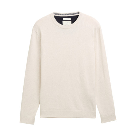 Pull en coton écru uni avec un col rond et des...