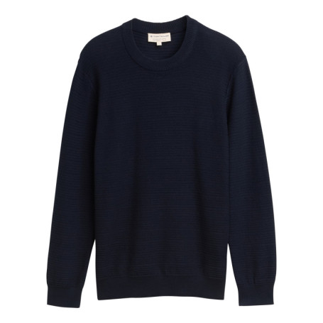 Pull en coton marine uni avec un col rond et...