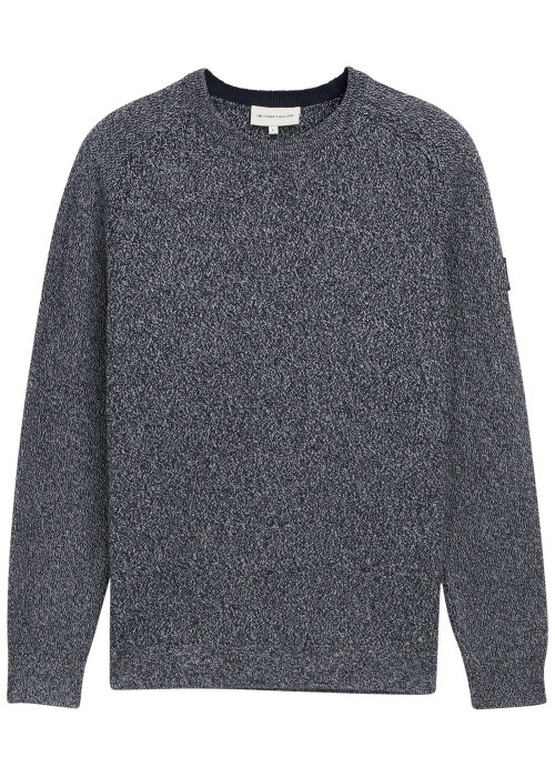 Pull en coton anthracite moucheté avec un col rond et des manches longues