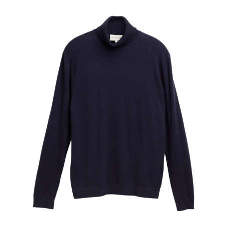 Pull en coton marine uni avec un col roulé et...