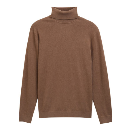 Pull en coton brun uni avec un col roulé et des...