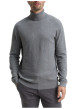 Thumbnail Pull en coton gris uni avec un col roulé et des manches longues