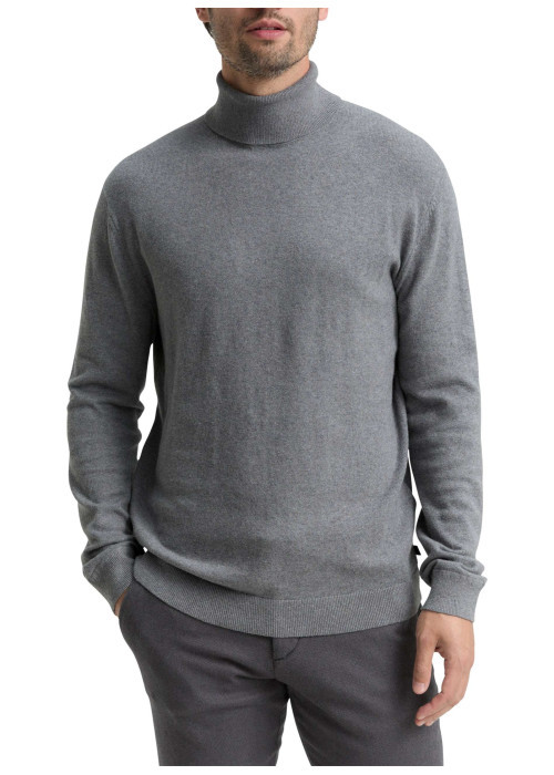 Pull en coton gris uni avec un col roulé et des manches longues