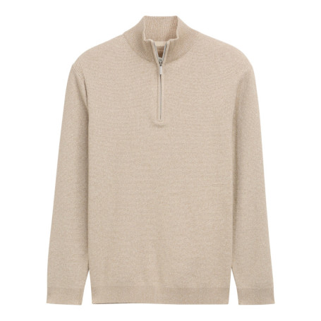 Pull en coton beige uni avec un col camionneur...