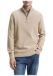 Thumbnail Pull en coton beige uni avec un col camionneur et des manches longues - Image 2