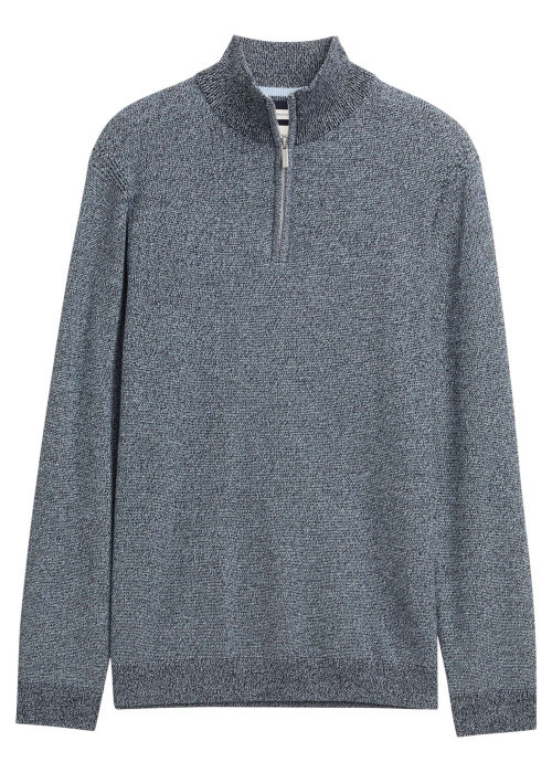 Pull en coton gris uni avec un col camionneur et des manches longues